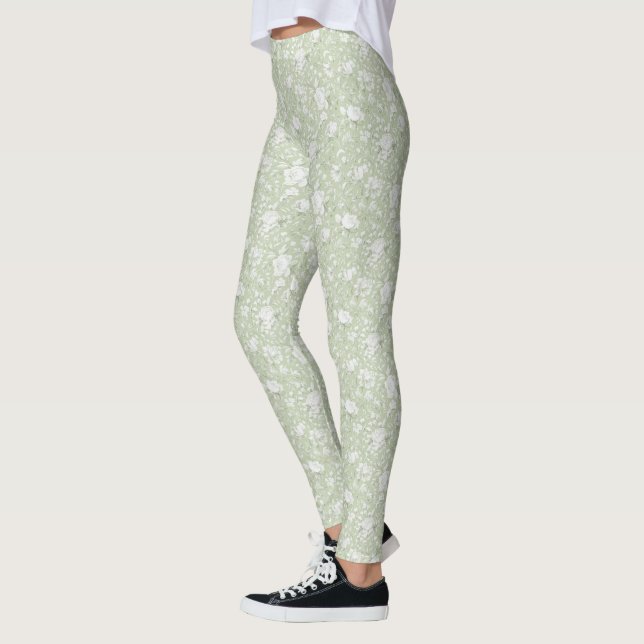 Leggings Fleurs blanches vertes romantiques (Gauche)