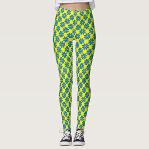 Leggings Fleurs bleu clair printemps sur jaune clair