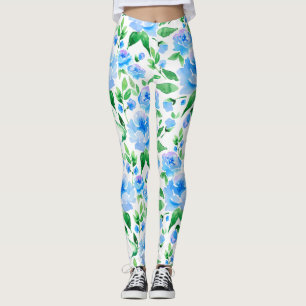 Leggings Fleurs bleu d'eau