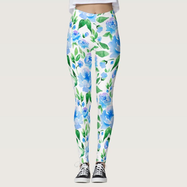 Leggings Fleurs bleu d'eau (Devant)