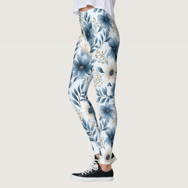 Leggings Fleurs bleues et beiges (Gauche)