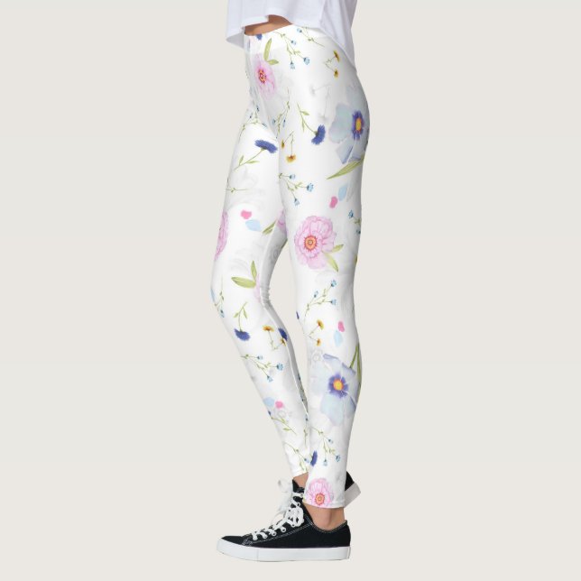 Leggings Fleurs Bleues Et Rose Pâle (Gauche)