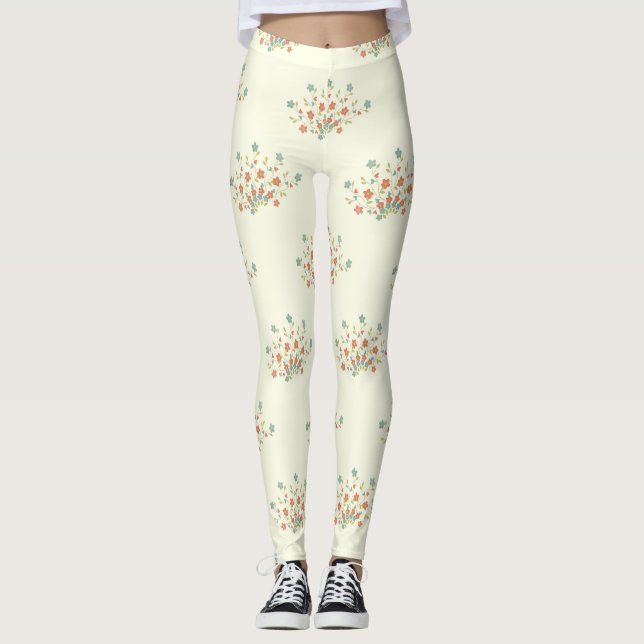 Leggings Fleurs Bleues, Fleurs Rouges, Motif De Fleurs (Devant)