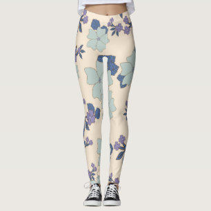 Leggings Fleurs Bleues, Fleurs Violettes, Motif Floral