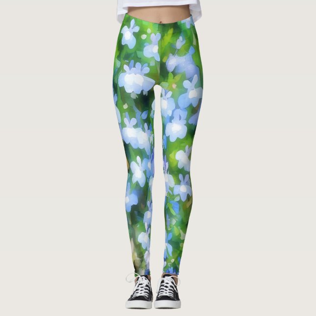 Leggings Fleurs bleues mignonnes Aquarelles florales Leggin (Devant)