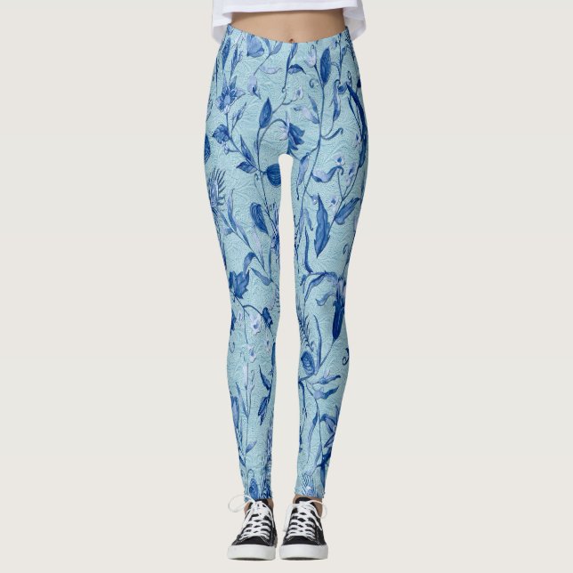 Leggings Fleurs bleues turquoises sur support de texture sc (Devant)