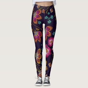 Leggings Fleurs brodées : mode sans couture motif