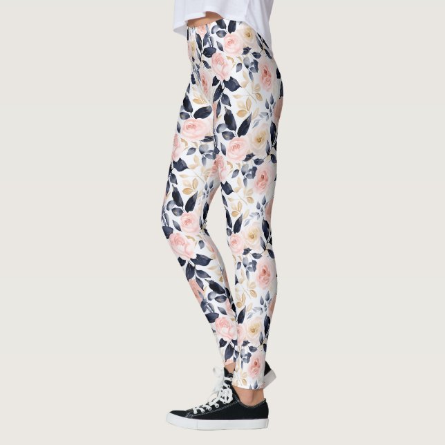 Leggings Fleurs Chic Bleu Rose (Gauche)