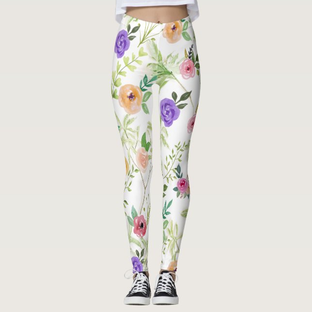Leggings Fleurs Chic Florales Rose Jaune Rouge Violet Chabb (Devant)
