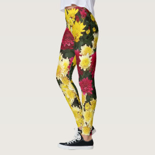Leggings Fleurs Chrysanthème d'automne en or rouge
