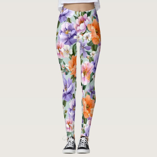 Leggings Fleurs colorées assourdies Fleur Boho  (Devant)