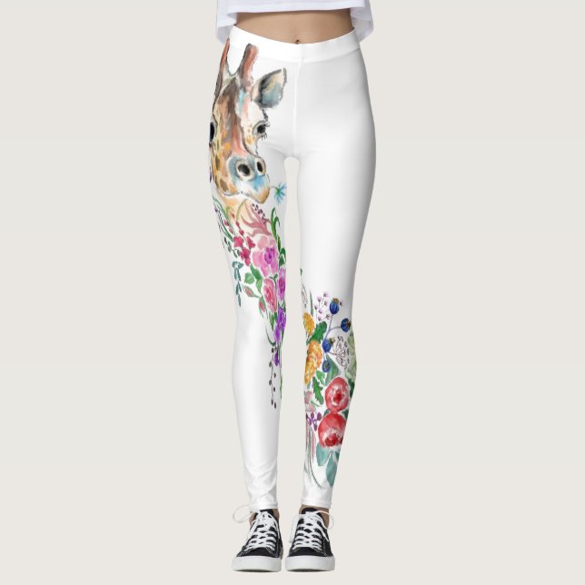 Leggings Fleurs colorées Bouquet Giraffe - Dessin Moderne  (Devant)