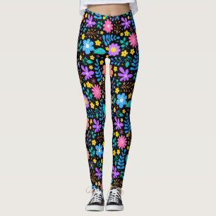 Leggings Fleurs colorées dans les étoiles scintillantes mot