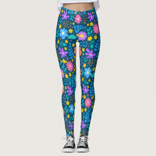 Leggings Fleurs colorées dans un motif d'étoiles scintillan