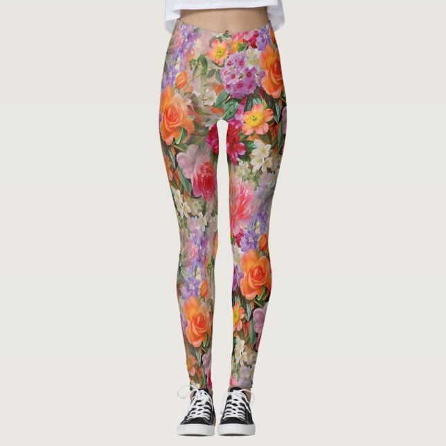 Leggings Fleurs colorées de ressort (Devant)