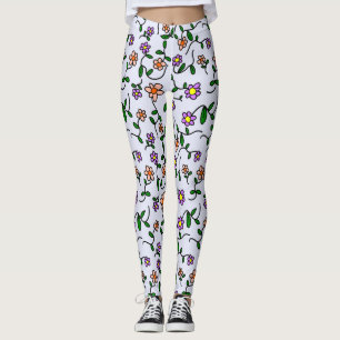 Leggings Fleurs Colorées, Motif Floral, Feuillage, Boho