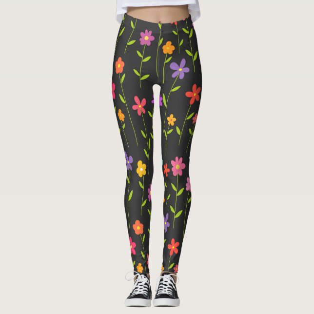 Leggings Fleurs colorées noires (Devant)