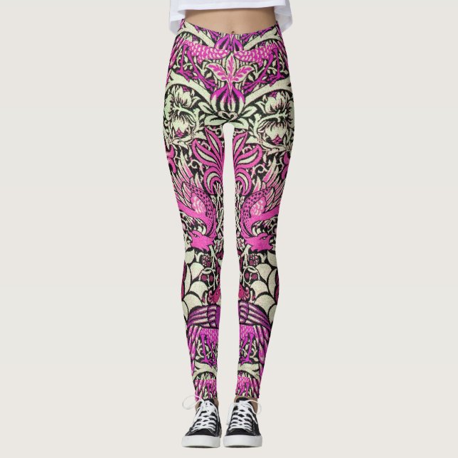 Leggings FLEURS, COQUES DE PAIX, DRAGONS Rose BLack Imagina (Devant)