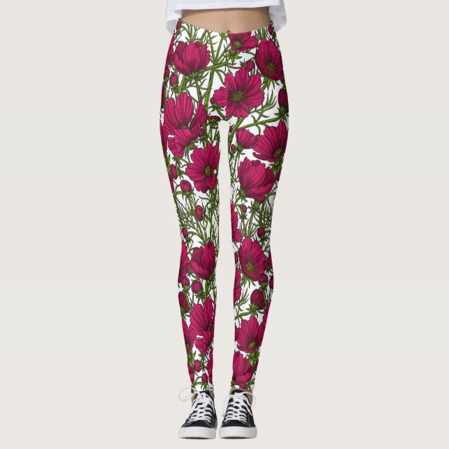 Leggings Fleurs Cosmos roses (Devant)
