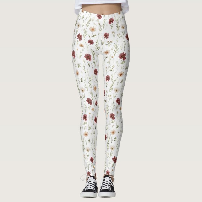 Leggings Fleurs Crème Bourgogne (Devant)