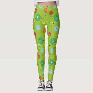 Leggings Fleurs d'abeilles vert jaune