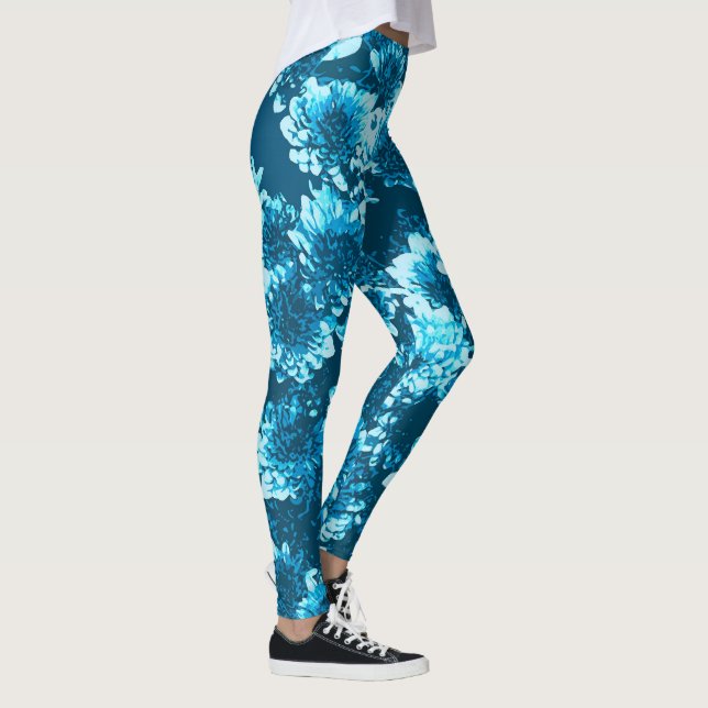 Leggings Fleurs Dahlia Graphiques Modernes, Indigo Blue (Droite)
