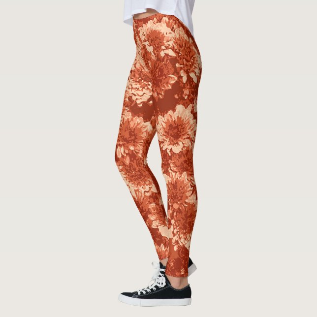 Leggings Fleurs Dahlia Graphiques Modernes, Mandarin Orange (Gauche)