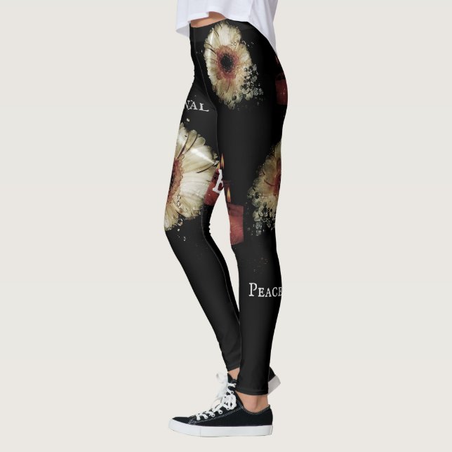 Leggings Fleurs d'amour blanc mignonne Motif floral Noir (Gauche)