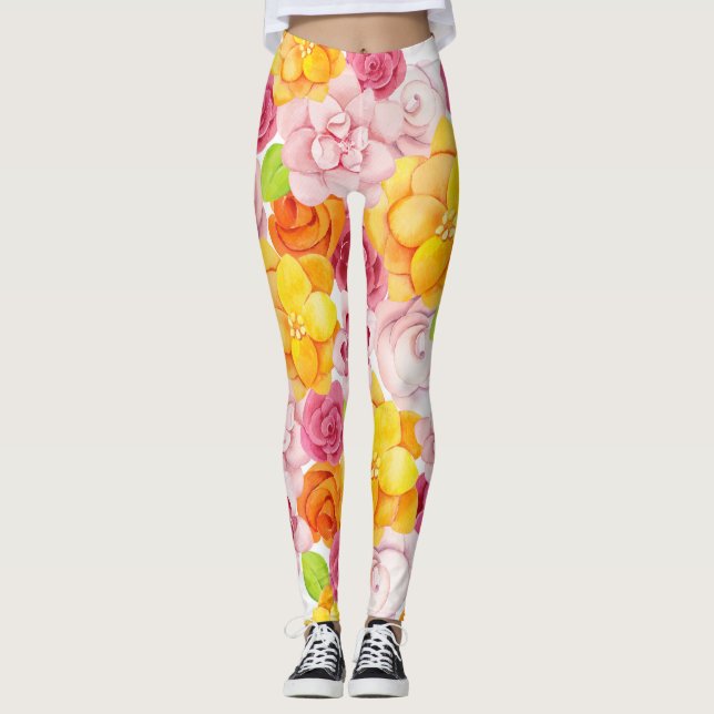 Leggings Fleurs d'aquarelle de printemps (Devant)