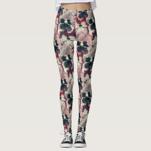 Leggings Fleurs d'aquarelle rose, bordeaux