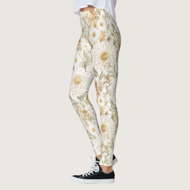 Leggings Fleurs de campagne blanc or crème (Gauche)
