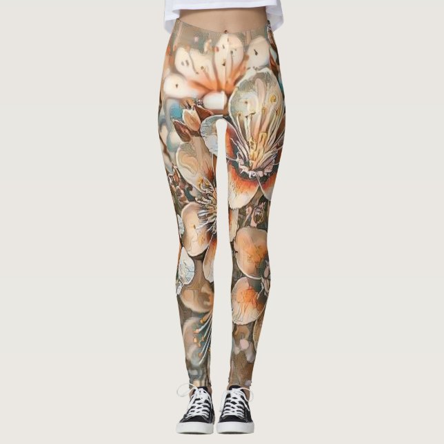 Leggings Fleurs de cerisier beige vintage (Devant)