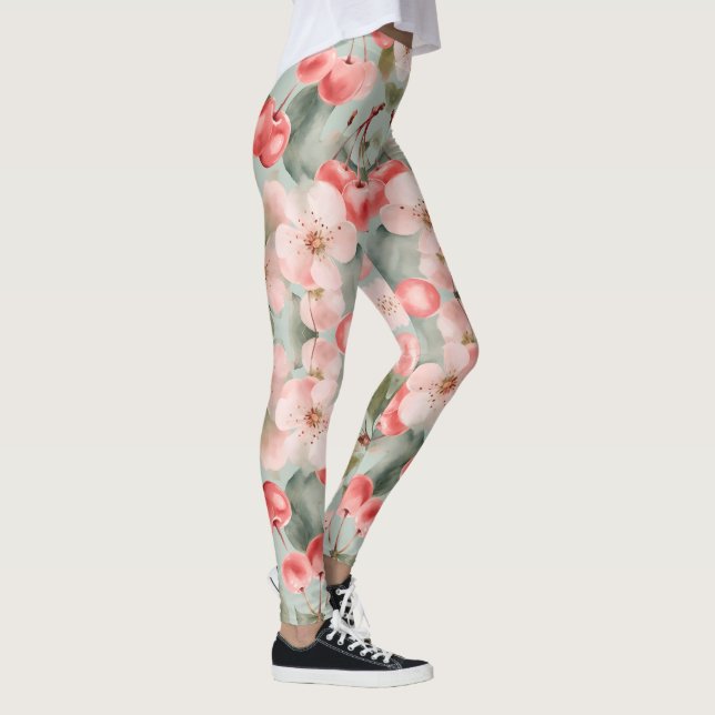 Leggings Fleurs de cerisier et cerises Art de printemps  (Droite)
