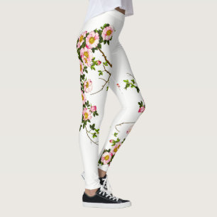 Leggings Fleurs de cerisier japonaises vintages, rose et or