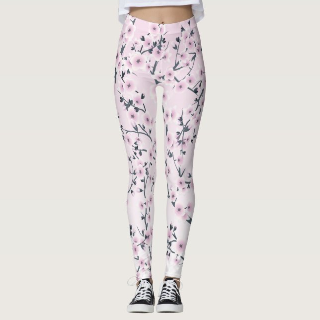 Leggings Fleurs de cerisier rose (Devant)
