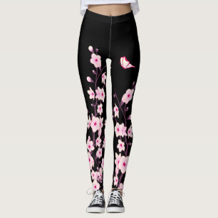 Leggings Fleurs de cerisiers   Floral rose noir