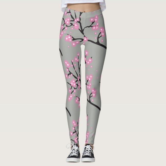 Leggings Fleurs de cerisiers roses sur les branches (Devant)