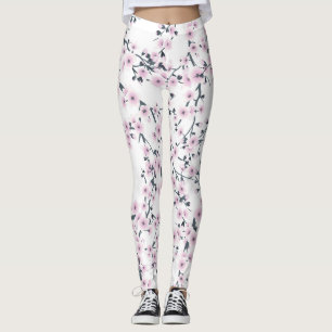 Leggings Fleurs de cerisiers Sakura Blanc rose