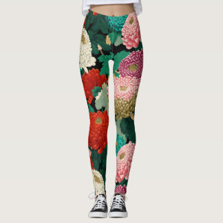 Leggings Fleurs de Chrysanthème Vintage Motif Botanique