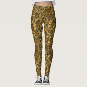 Leggings Fleurs de chrysanthèmes jaunes et coléoptères oran