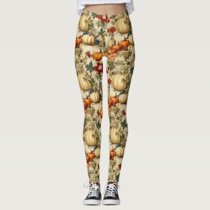 Leggings Fleurs de citrouille de Thanksgiving vintage pour