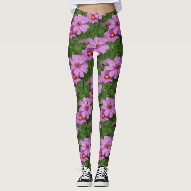 Leggings Fleurs de Cosmos rose Motif naturel (Devant)