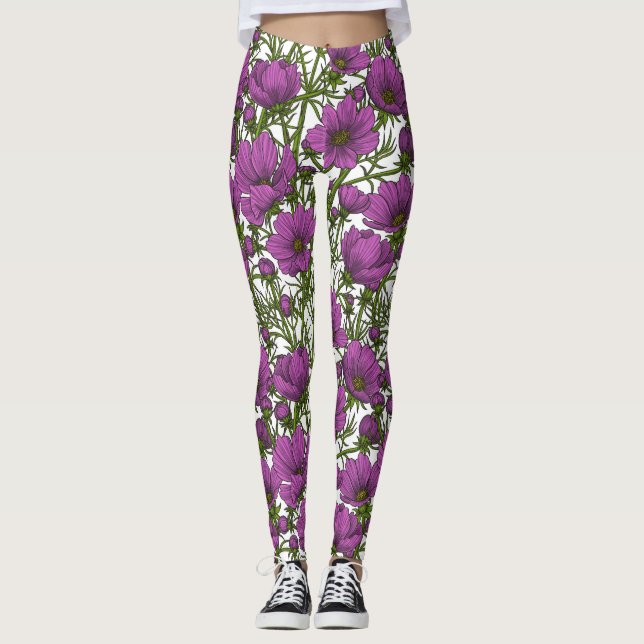Leggings Fleurs de cosmos violet (Devant)