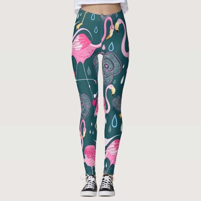 Leggings Fleurs de Flamants roses : Graphisme foncé sans co (Devant)