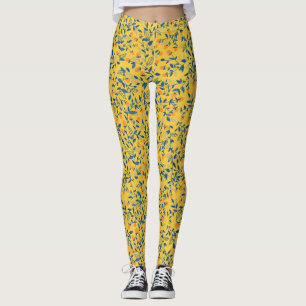 Leggings Fleurs de gribouillis en bleu et jaune