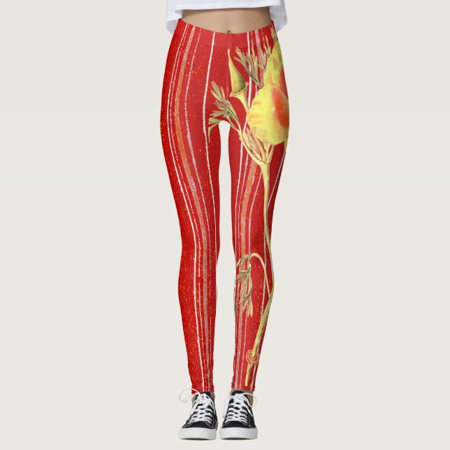 LEGGINGS FLEURS DE JAMBES POPIES, ROUGE STRIPÉ (Devant)