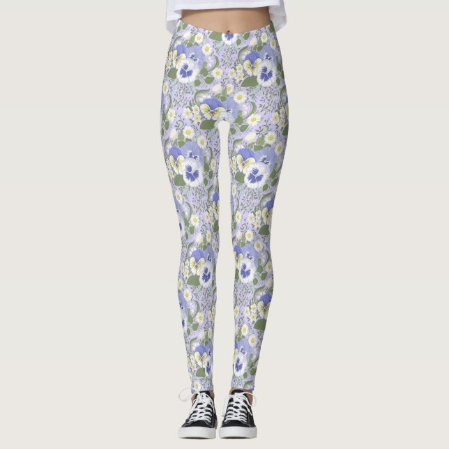 Leggings Fleurs de jardin printanier sur lavande (Devant)