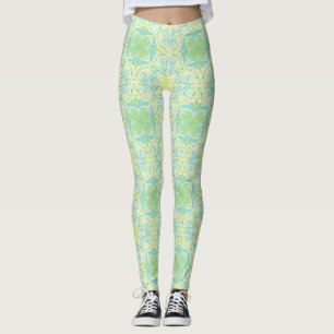 Leggings Fleurs de jardin rétro en vert et jaune