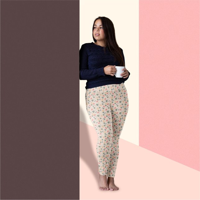 Leggings Fleurs de jardin sur Motif arrière - plan beige (Créateur téléchargé)