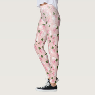 Leggings Fleurs de jardin vintage à paillettes roses